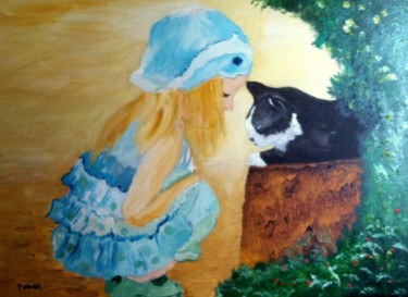 Painting titled "la-fillette-et-le-c…" by Patty Wagner, Original Artwork, Acrylic