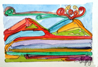 Painting titled "Vesuvio stelle fila…" by Patrizia Gargiulo (PattyGi), Original Artwork, Watercolor