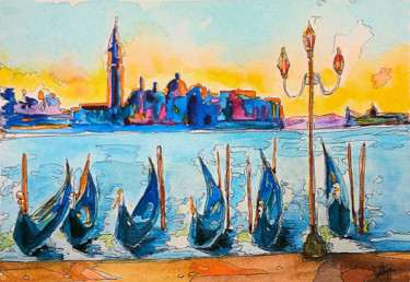 Картина под названием "Venezia in blu" - Patrizia Gargiulo (PattyGi), Подлинное произведение искусства, Акварель