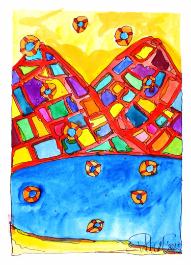 Painting titled "Vesuvio Summer" by Patrizia Gargiulo (PattyGi), Original Artwork, Watercolor