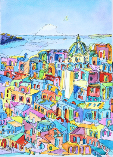 Pintura intitulada "Amalfi parte alta" por Patrizia Gargiulo (PattyGi), Obras de arte originais, Aquarela