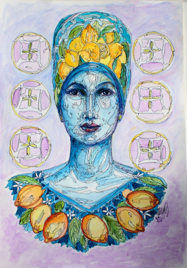 Pintura intitulada "Donna Costiera" por Patrizia Gargiulo (PattyGi), Obras de arte originais, Aquarela