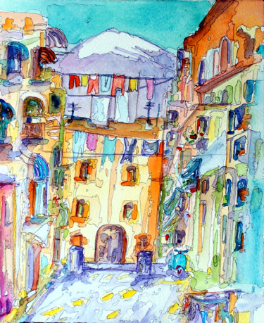 Peinture intitulée "Vicolo Napoli" par Patrizia Gargiulo (PattyGi), Œuvre d'art originale, Aquarelle