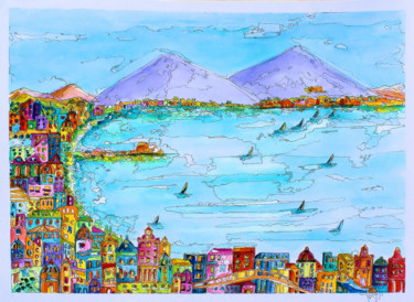Pintura intitulada "Golfo e contaminazi…" por Patrizia Gargiulo (PattyGi), Obras de arte originais, Aquarela