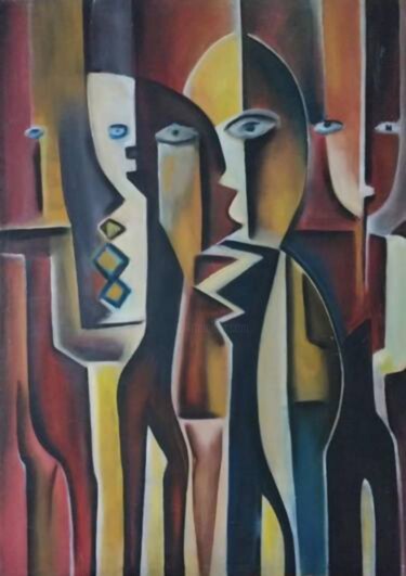 Pintura intitulada "Faces Of Hope" por Paul Akiiki, Obras de arte originais, Óleo