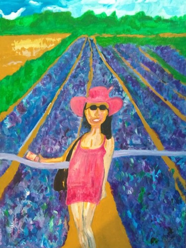 Painting titled "Mila at the lavende…" by Paul Antwis, Original Artwork, Acrylic
