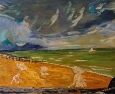 Painting titled "On the beach" by Paul Antwis, Original Artwork, Acrylic