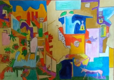 Malerei mit dem Titel "Village life" von Paul Antwis, Original-Kunstwerk