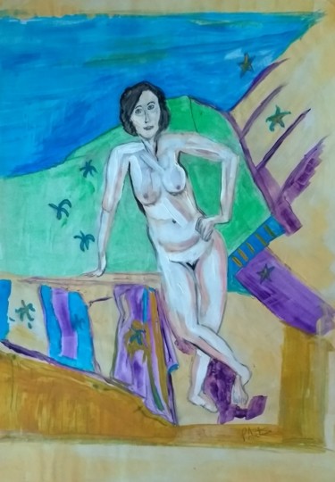 Painting titled "Standing nude" by Paul Antwis, Original Artwork, Watercolor