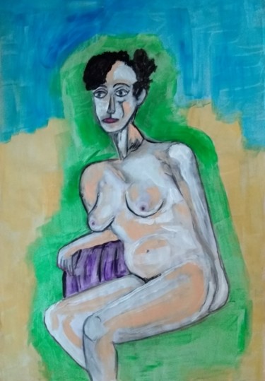 Peinture intitulée "Nude on seat" par Paul Antwis, Œuvre d'art originale, Aquarelle