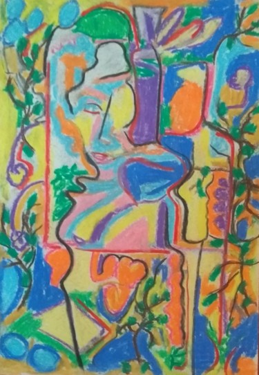 Drawing titled "Abstract portrait" by Paul Antwis, Original Artwork, Pastel