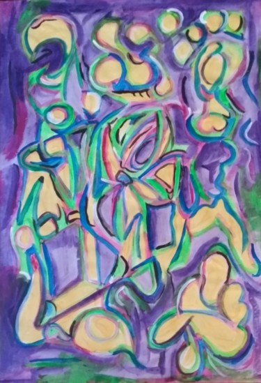 Painting titled "Oriental abstract" by Paul Antwis, Original Artwork, Acrylic