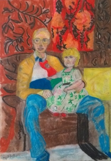 Schilderij getiteld "Amber with Grandad" door Paul Antwis, Origineel Kunstwerk