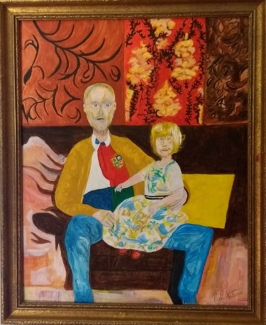 Schilderij getiteld "Amber and Grandad" door Paul Antwis, Origineel Kunstwerk, Acryl