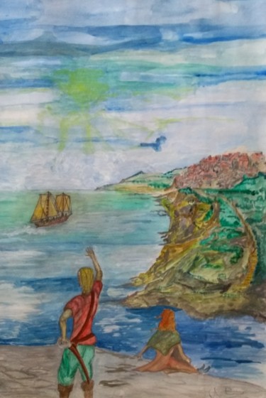 Pintura titulada "Ships and smugglers" por Paul Antwis, Obra de arte original, Acuarela