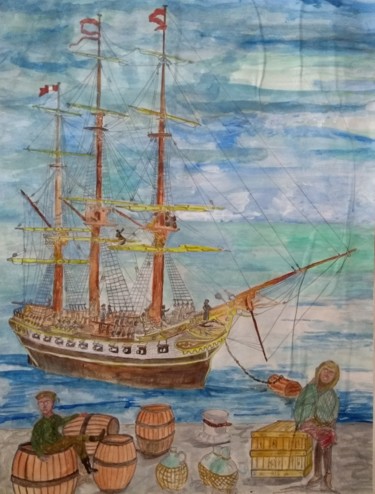 Malarstwo zatytułowany „Ships and smugglers” autorstwa Paul Antwis, Oryginalna praca, Akwarela