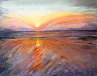 Painting titled "Couché de soleil en…" by Paul Benichou, Original Artwork, Acrylic Mounted on Wood Stretcher frame