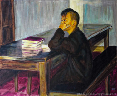 Peinture intitulée "L'enfant moine" par Paul Benichou, Œuvre d'art originale, Huile