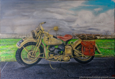 Painting titled "Une vieille moto, t…" by Paul Benichou, Original Artwork