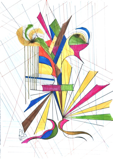 Dessin intitulée "Vaso con 2 mele (94…" par Paul Bonnie Kent, Œuvre d'art originale, Encre
