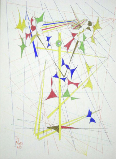 图画 标题为“Vaso con due fiori…” 由Paul Bonnie Kent, 原创艺术品, 墨