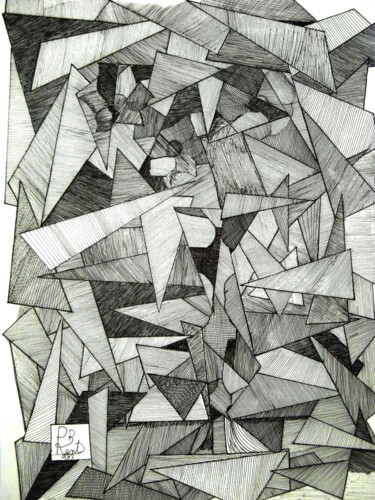 Рисунок под названием "Vaso con 3 fiori (9…" - Paul Bonnie Kent, Подлинное произведение искусства, Чернила