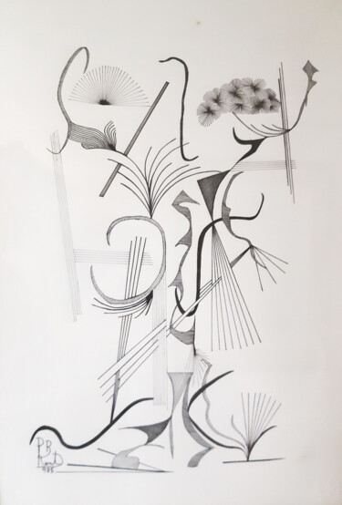 Картина под названием "Vaso con mela e uva…" - Paul Bonnie Kent, Подлинное произведение искусства, Чернила