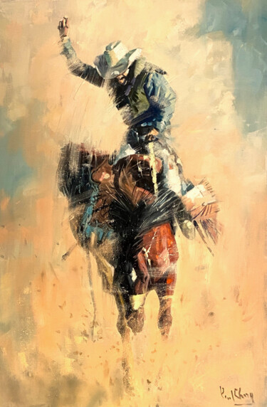 Peinture intitulée "The Art Of Rodeo No…" par Paul Cheng, Œuvre d'art originale, Huile Monté sur Châssis en bois