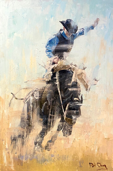 Painting titled "The Art Of Rodeo No…" by Paul Cheng, Original Artwork, Oil Mounted on Wood Stretcher frame