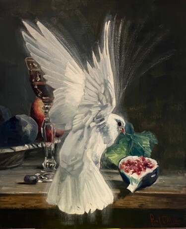 绘画 标题为“Pigeon and Still Li…” 由Paul Cheng, 原创艺术品, 油 安装在木质担架架上