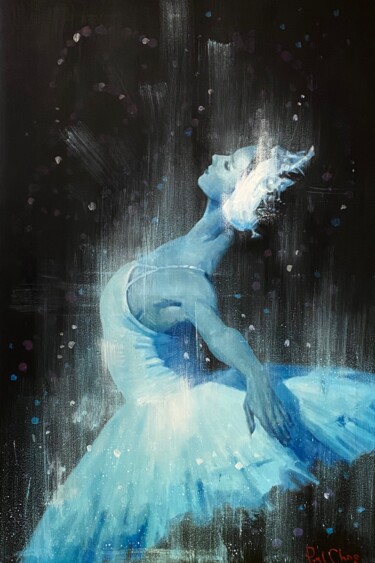 Painting titled "Fantastic Swan Lake…" by Paul Cheng, Original Artwork, Oil Mounted on Wood Stretcher frame