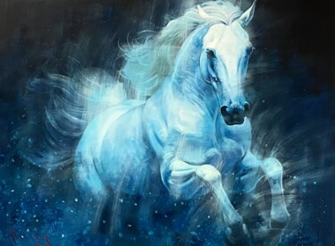Malarstwo zatytułowany „Fantastic Horse” autorstwa Paul Cheng, Oryginalna praca, Olej Zamontowany na Drewniana rama noszy