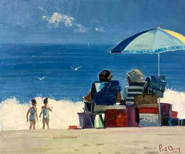 Painting titled "Laguna Beach Noon N…" by Paul Cheng, Original Artwork, Oil Mounted on Wood Stretcher frame