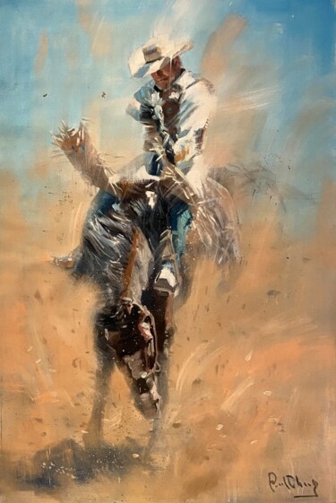 Ζωγραφική με τίτλο "The Art Of Rodeo No…" από Paul Cheng, Αυθεντικά έργα τέχνης, Λάδι Τοποθετήθηκε στο Ξύλινο φορείο σκελετό