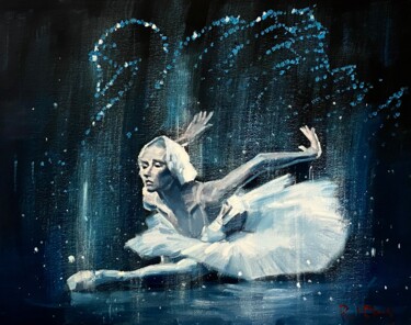 Painting titled "Fantastic Swan Lake…" by Paul Cheng, Original Artwork, Oil Mounted on Cardboard