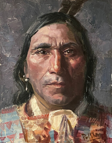 Pittura intitolato "Native American Ind…" da Paul Cheng, Opera d'arte originale, Olio Montato su Cartone