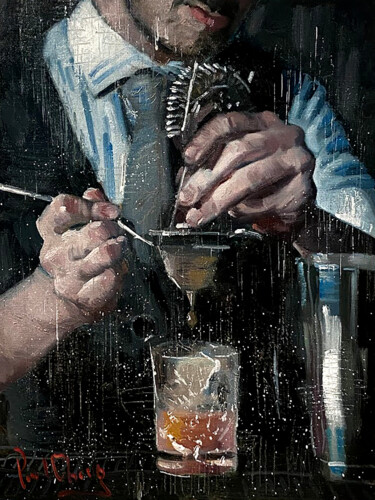 Painting titled "The Best Cocktails…" by Paul Cheng, Original Artwork, Oil Mounted on Cardboard