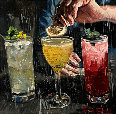Картина под названием "The Best Cocktail B…" - Paul Cheng, Подлинное произведение искусства, Масло Установлен на картон