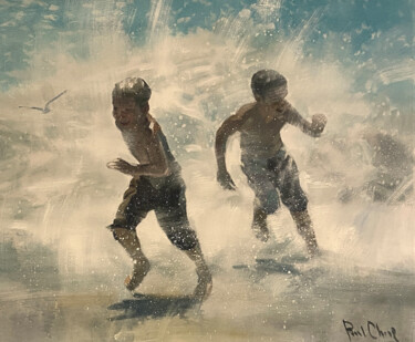 Painting titled "Beach Boys No. 20" by Paul Cheng, Original Artwork, Oil Mounted on Wood Stretcher frame