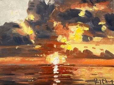 Pintura titulada "Laguna Beach Sunset…" por Paul Cheng, Obra de arte original, Oleo Montado en Cartulina