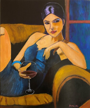 Painting titled "Vin rouge sur canapé" by Paul Colombani, Original Artwork, Acrylic