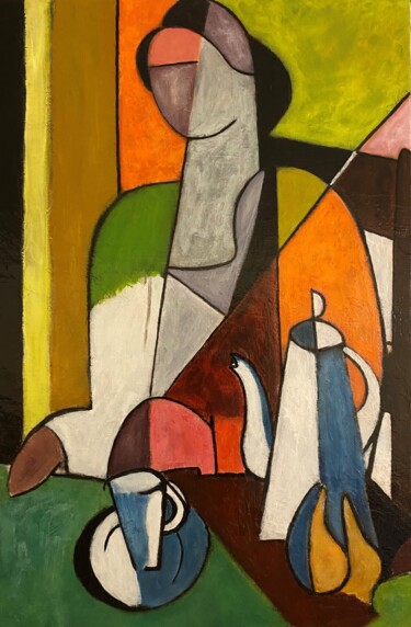 Peinture intitulée "Femme et théière -…" par Paul Colombani, Œuvre d'art originale, Acrylique