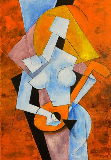 Картина под названием "Jeune fille à la ma…" - Paul Colombani, Подлинное произведение искусства, Акрил