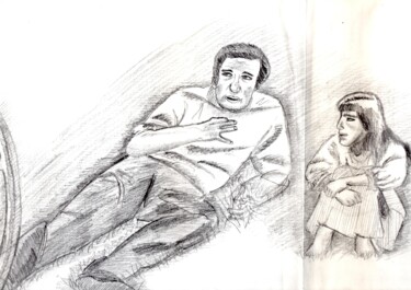 Drawing titled "François Truffaut" by Paul-Éric Langevin, Original Artwork, Conté