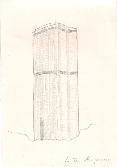 Dessin intitulée "Tour Montparnasse" par Paul-Éric Langevin, Œuvre d'art originale, Conté