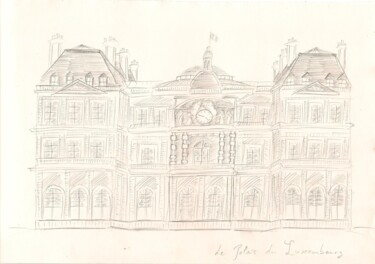 Drawing titled "Palais du Luxembourg" by Paul-Éric Langevin, Original Artwork, Conté