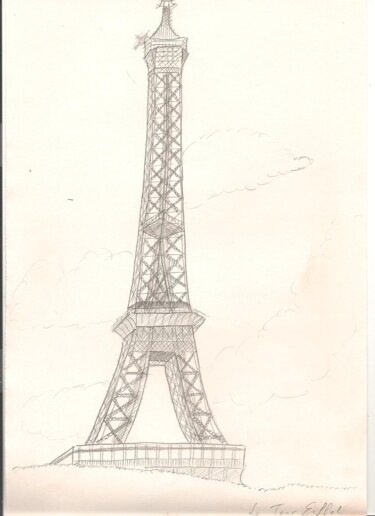 Dessin intitulée "Tour Eiffel" par Paul-Éric Langevin, Œuvre d'art originale, Conté