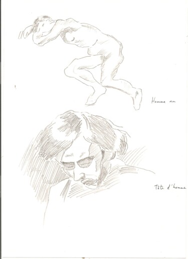 Drawing titled "Croquis divers 4" by Paul-Éric Langevin, Original Artwork, Conté