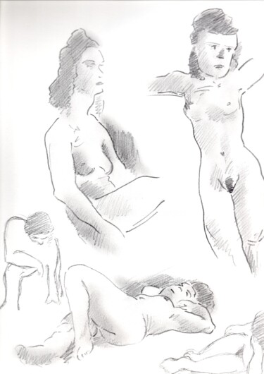Рисунок под названием "Erotiques et divers…" - Paul-Éric Langevin, Подлинное произведение искусства, Карандаш