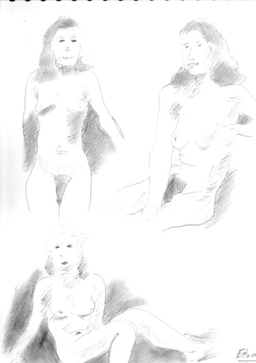 Drawing titled "Erotiques et divers…" by Paul-Éric Langevin, Original Artwork, Pencil